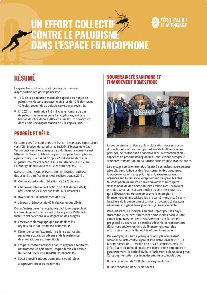 Résumé exécutif sur le paludisme